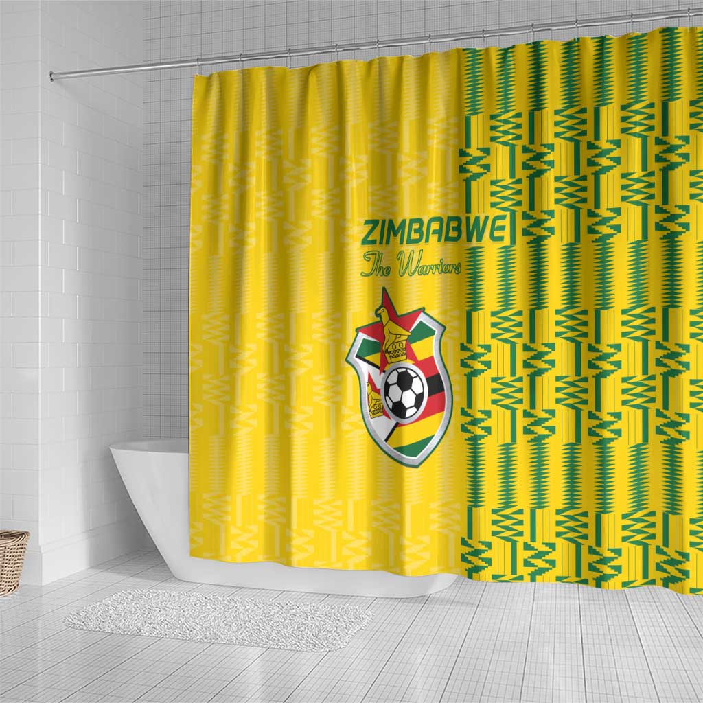 Zimbabwe Football Shower Curtain Come On Warriors - Kente Pattern - Wonder Print Shop