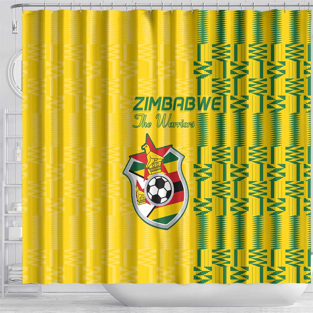 Zimbabwe Football Shower Curtain Come On Warriors - Kente Pattern - Wonder Print Shop