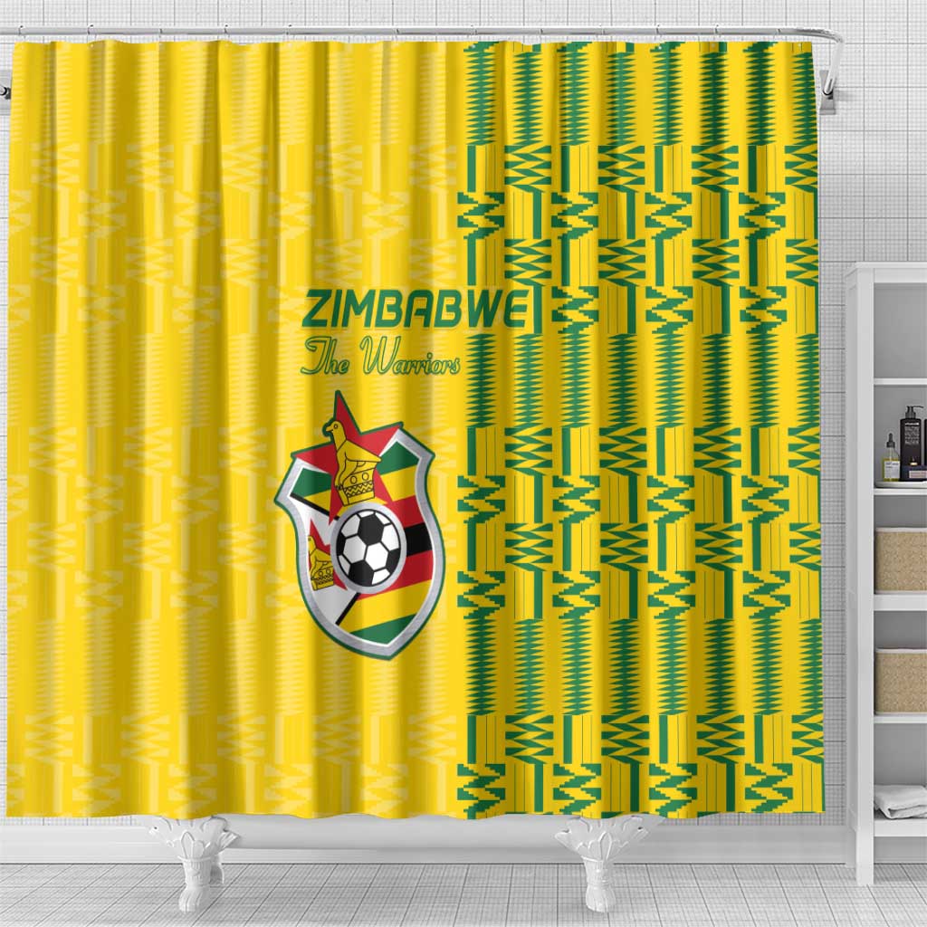 Zimbabwe Football Shower Curtain Come On Warriors - Kente Pattern - Wonder Print Shop