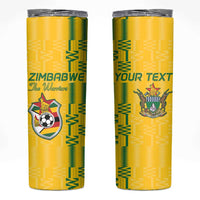 Custom Zimbabwe Football Skinny Tumbler Come On Warriors - Kente Pattern - Wonder Print Shop