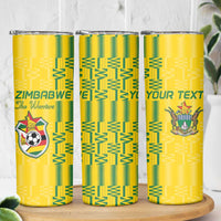 Custom Zimbabwe Football Skinny Tumbler Come On Warriors - Kente Pattern - Wonder Print Shop