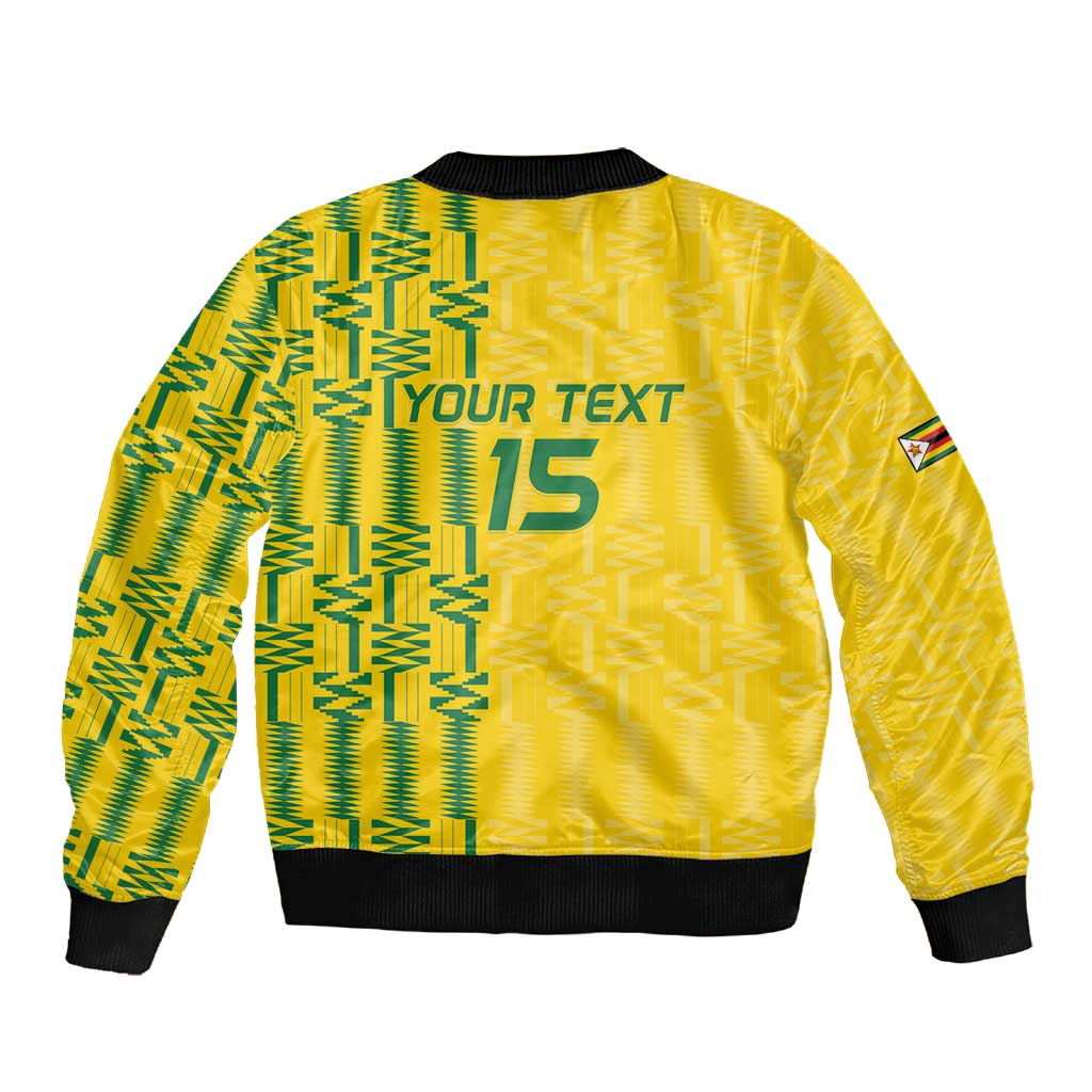 Custom Zimbabwe Football Sleeve Zip Bomber Jacket Come On Warriors - Kente Pattern - Wonder Print Shop