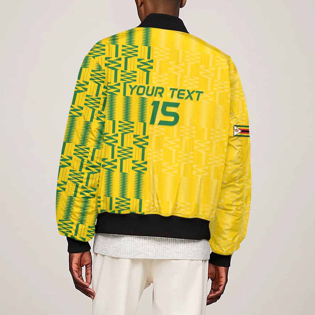 Custom Zimbabwe Football Sleeve Zip Bomber Jacket Come On Warriors - Kente Pattern - Wonder Print Shop