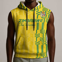 Custom Zimbabwe Football Sleeveless Hoodie Come On Warriors - Kente Pattern - Wonder Print Shop