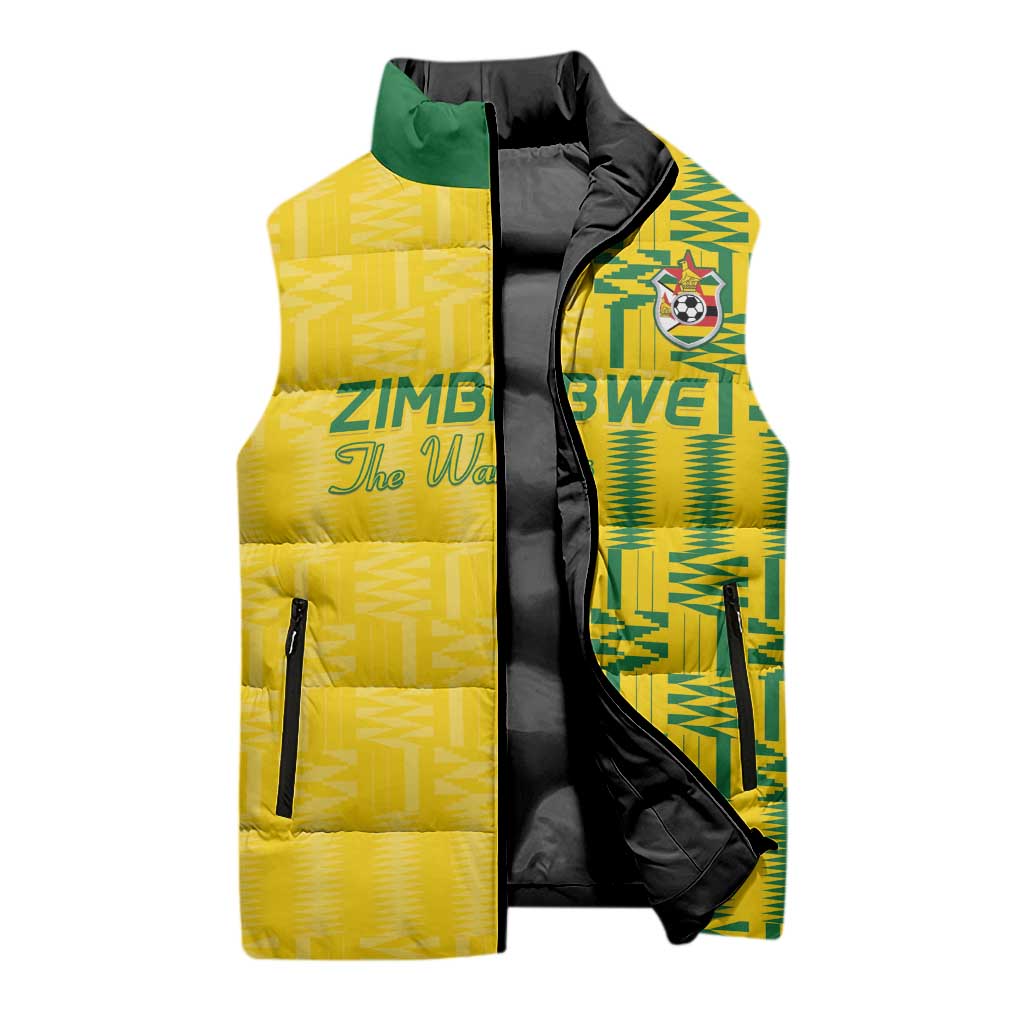 Custom Zimbabwe Football Sleeveless Puffer Jacket Come On Warriors - Kente Pattern - Wonder Print Shop