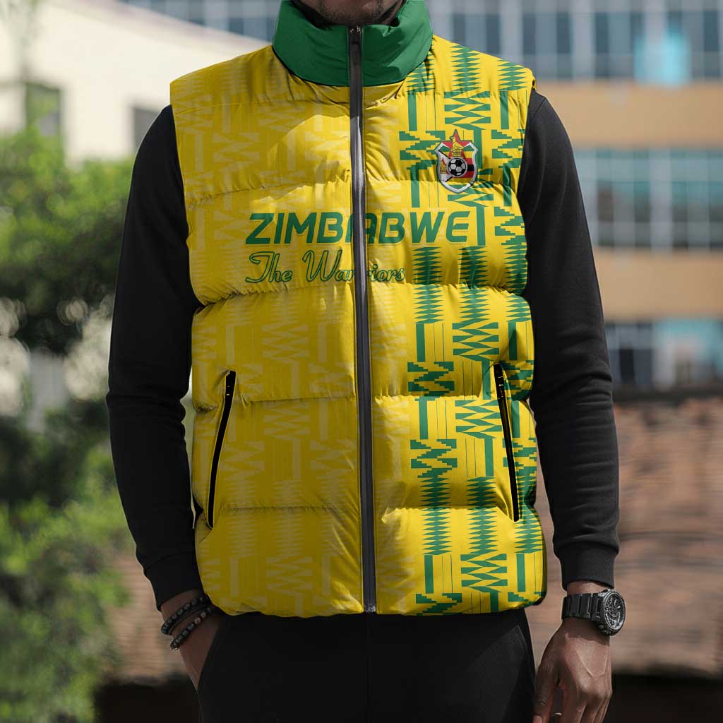 Custom Zimbabwe Football Sleeveless Puffer Jacket Come On Warriors - Kente Pattern - Wonder Print Shop
