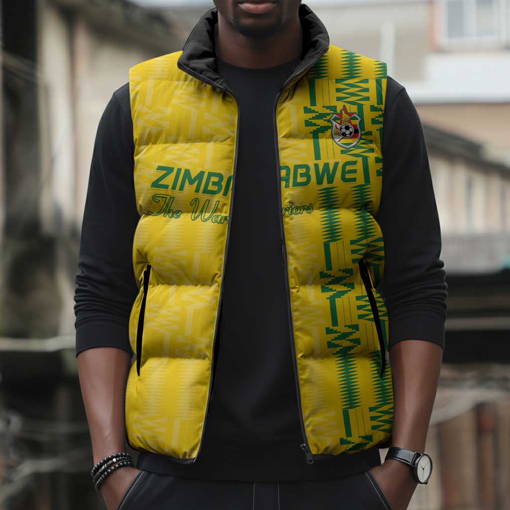 Custom Zimbabwe Football Sleeveless Puffer Jacket Come On Warriors - Kente Pattern - Wonder Print Shop