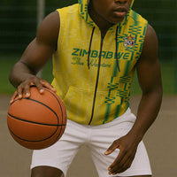 Custom Zimbabwe Football Sleeveless Zip Hoodie Come On Warriors - Kente Pattern - Wonder Print Shop