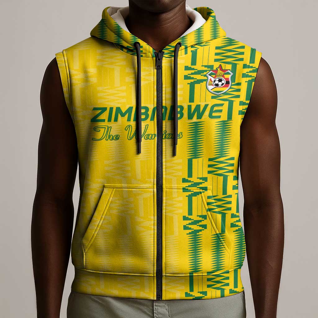 Custom Zimbabwe Football Sleeveless Zip Hoodie Come On Warriors - Kente Pattern - Wonder Print Shop