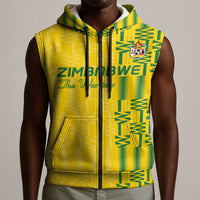 Custom Zimbabwe Football Sleeveless Zip Hoodie Come On Warriors - Kente Pattern - Wonder Print Shop