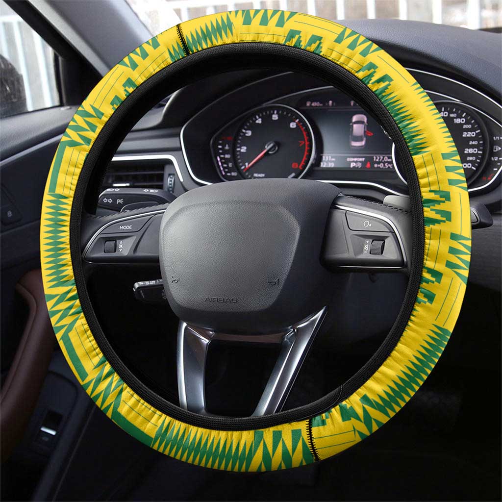 Zimbabwe Football Steering Wheel Cover Come On Warriors - Kente Pattern - Wonder Print Shop