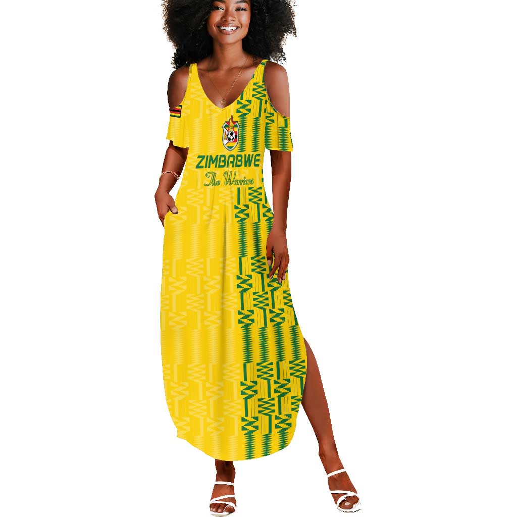 Custom Zimbabwe Football Summer Maxi Dress Come On Warriors - Kente Pattern - Wonder Print Shop