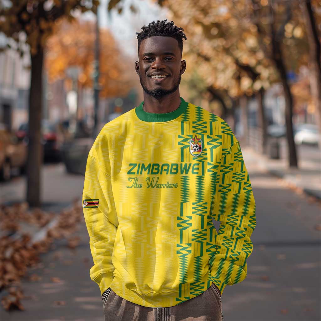 Custom Zimbabwe Football Sweatshirt Come On Warriors - Kente Pattern - Wonder Print Shop