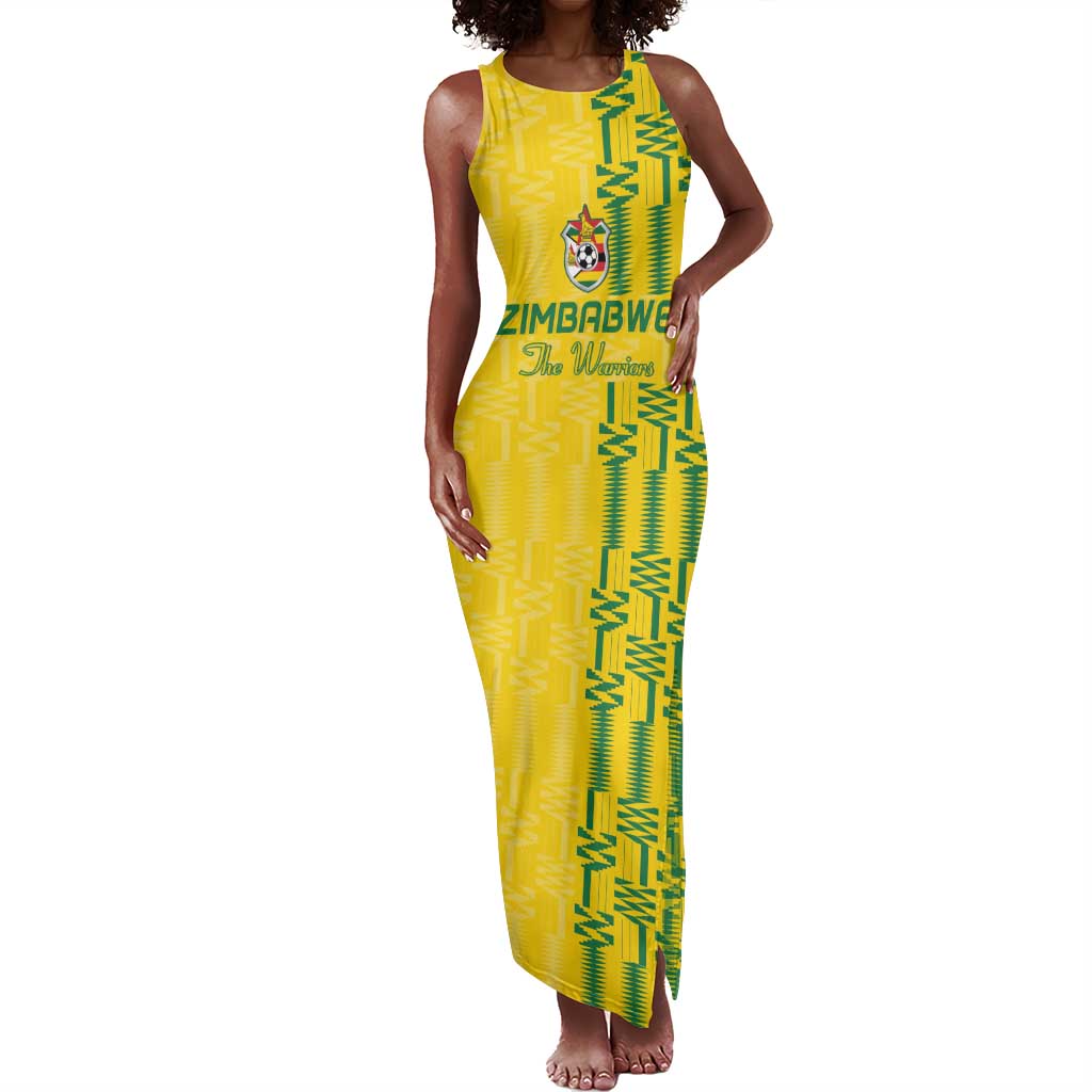 Custom Zimbabwe Football Tank Maxi Dress Come On Warriors - Kente Pattern - Wonder Print Shop