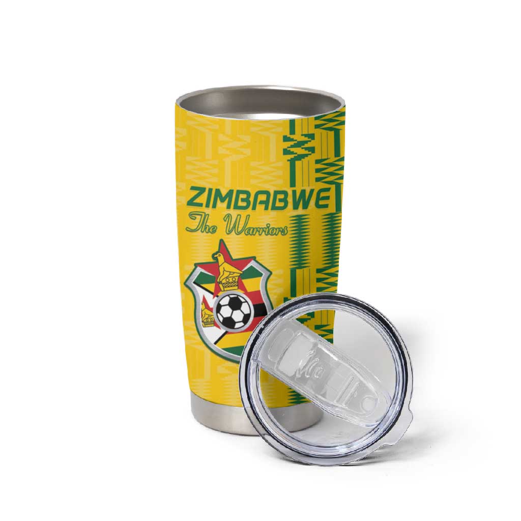 Custom Zimbabwe Football Tumbler Cup Come On Warriors - Kente Pattern - Wonder Print Shop