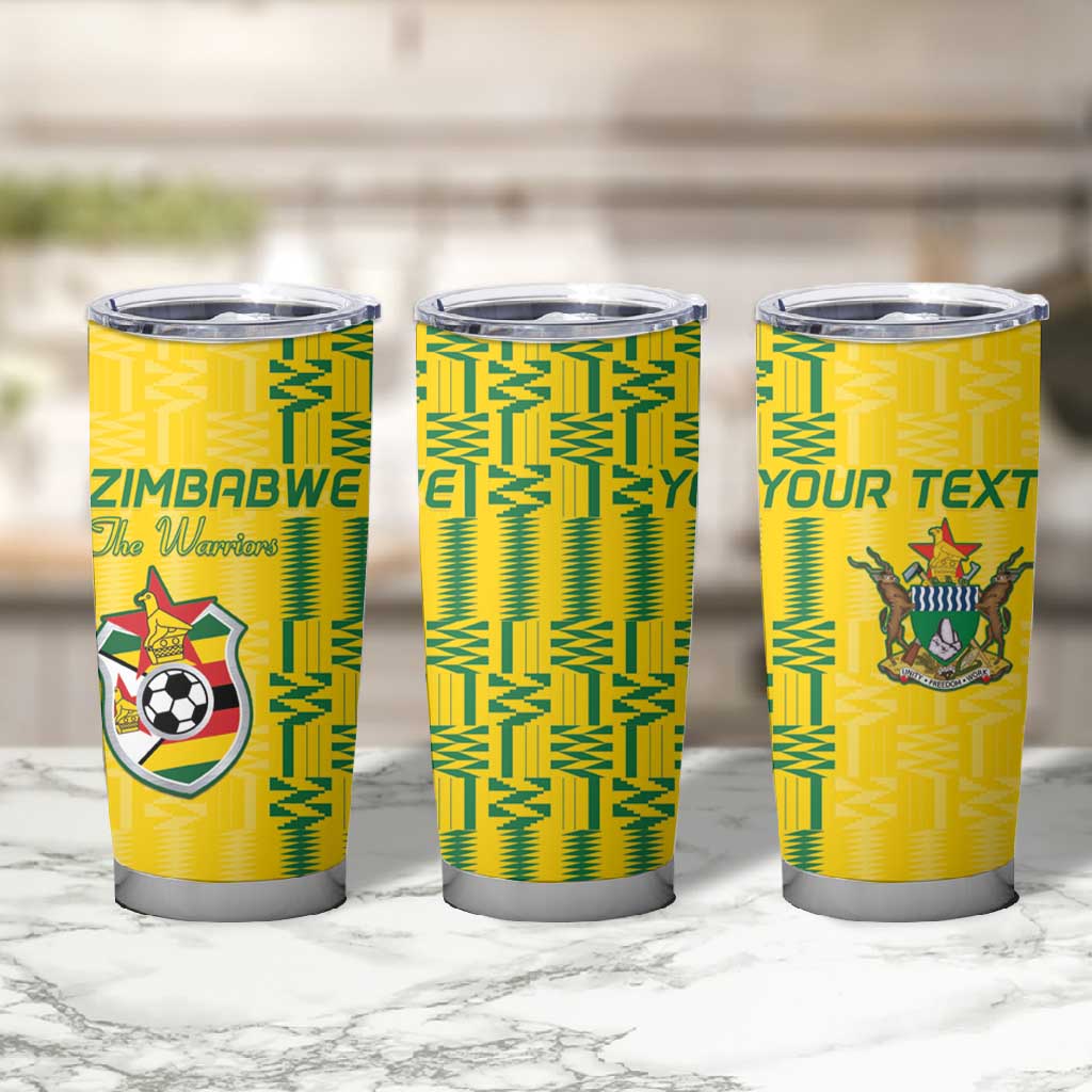 Custom Zimbabwe Football Tumbler Cup Come On Warriors - Kente Pattern - Wonder Print Shop