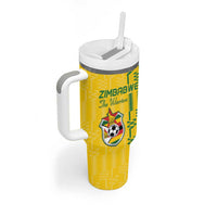 Custom Zimbabwe Football Tumbler With Handle Come On Warriors - Kente Pattern - Wonder Print Shop