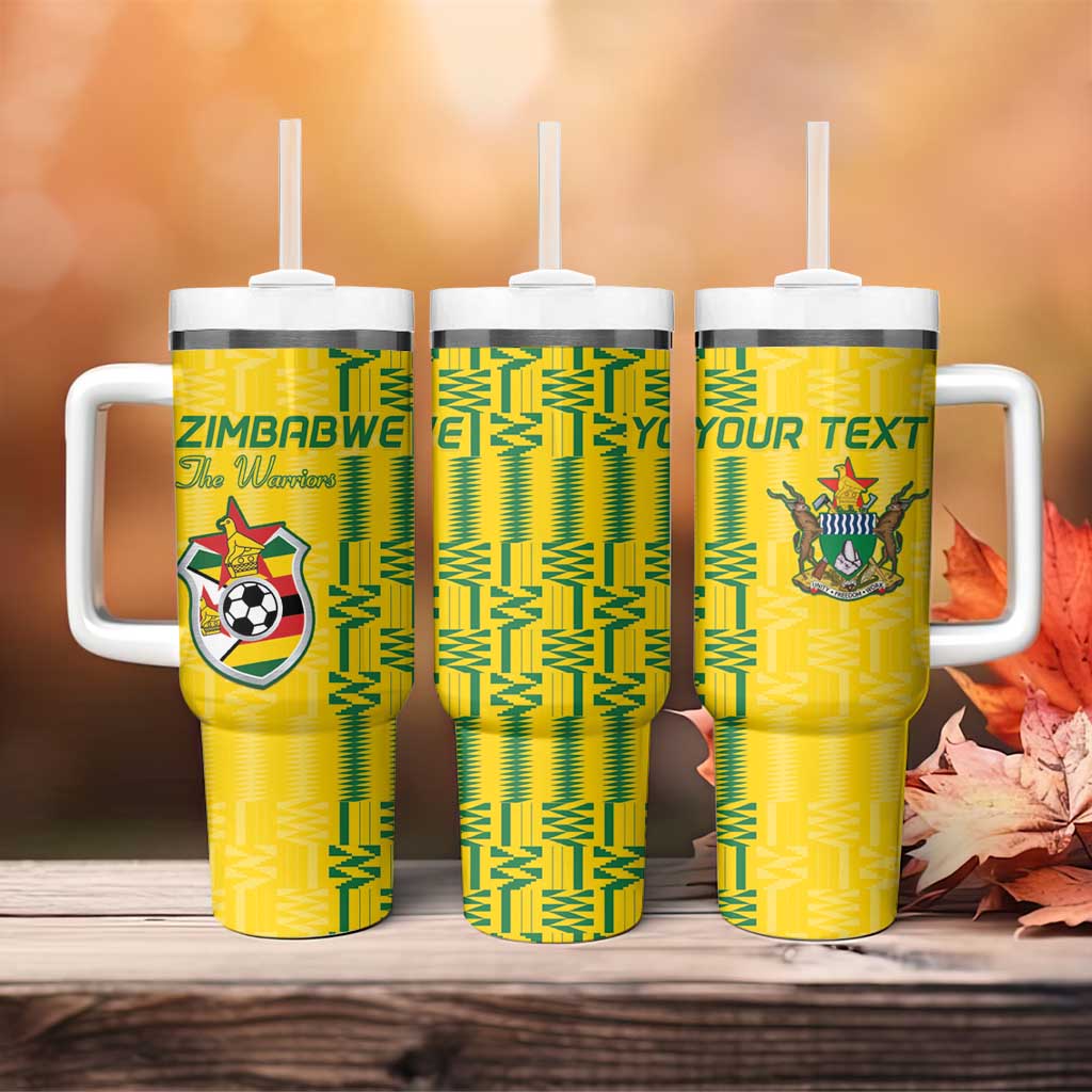Custom Zimbabwe Football Tumbler With Handle Come On Warriors - Kente Pattern - Wonder Print Shop