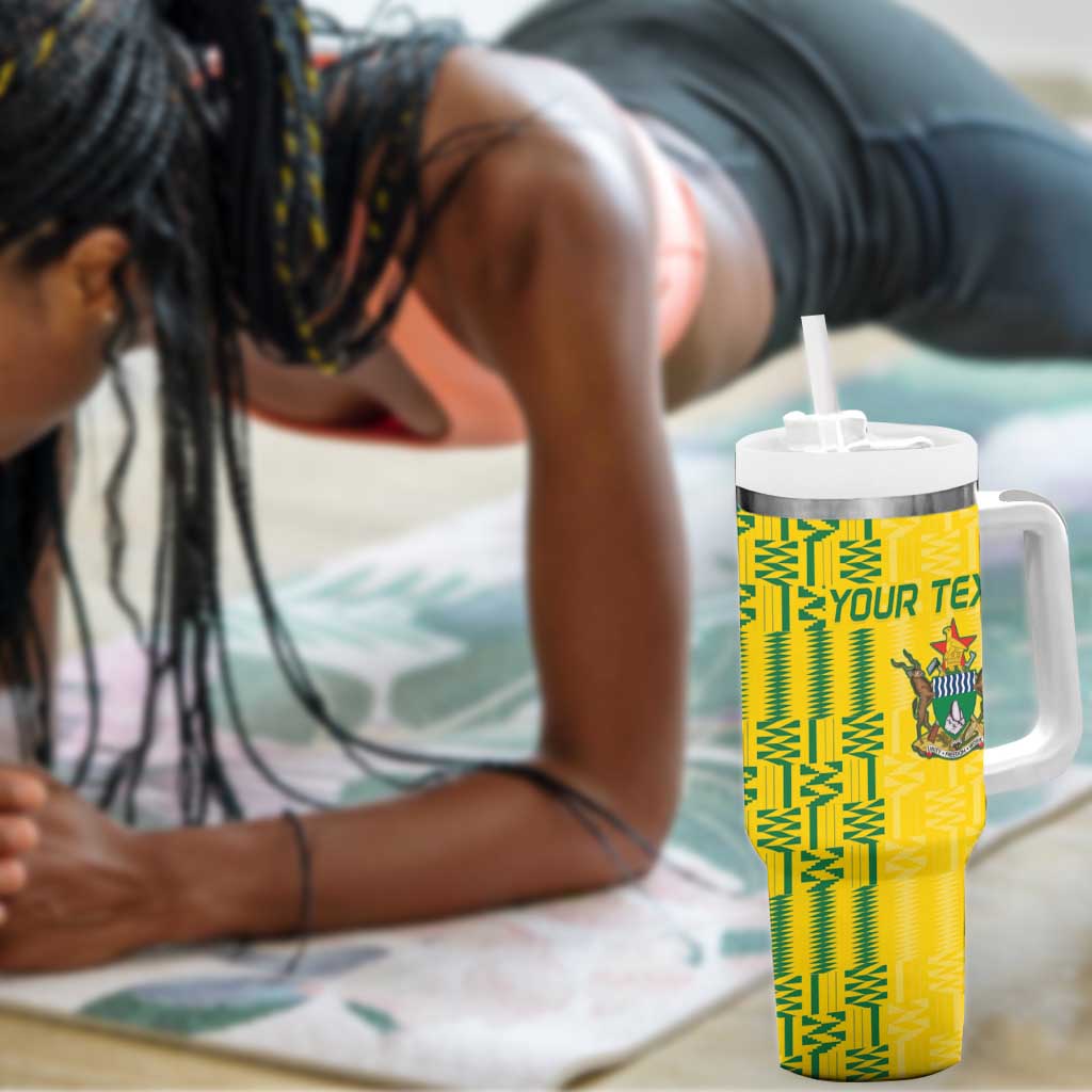 Custom Zimbabwe Football Tumbler With Handle Come On Warriors - Kente Pattern - Wonder Print Shop