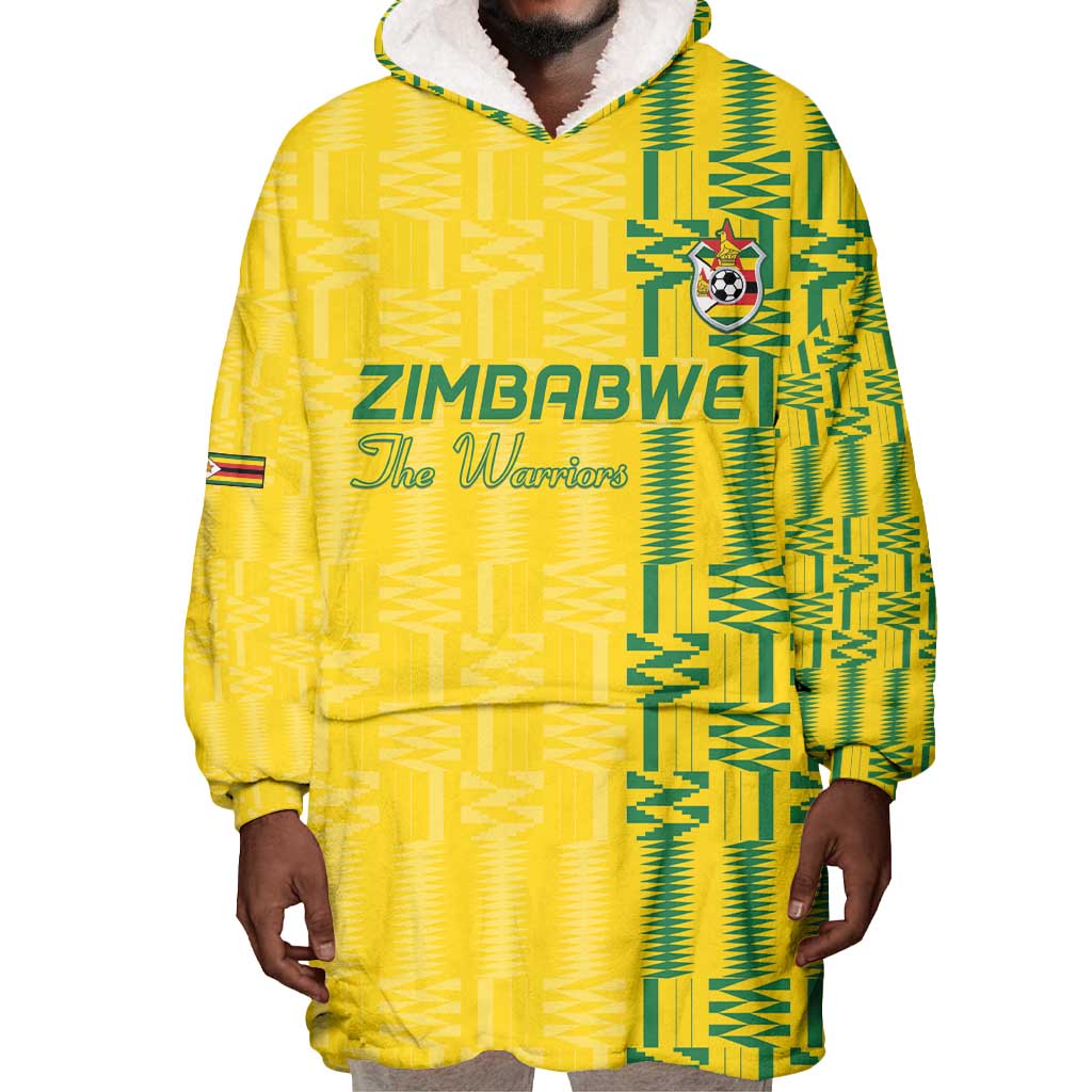 Custom Zimbabwe Football Wearable Blanket Hoodie Come On Warriors - Kente Pattern - Wonder Print Shop