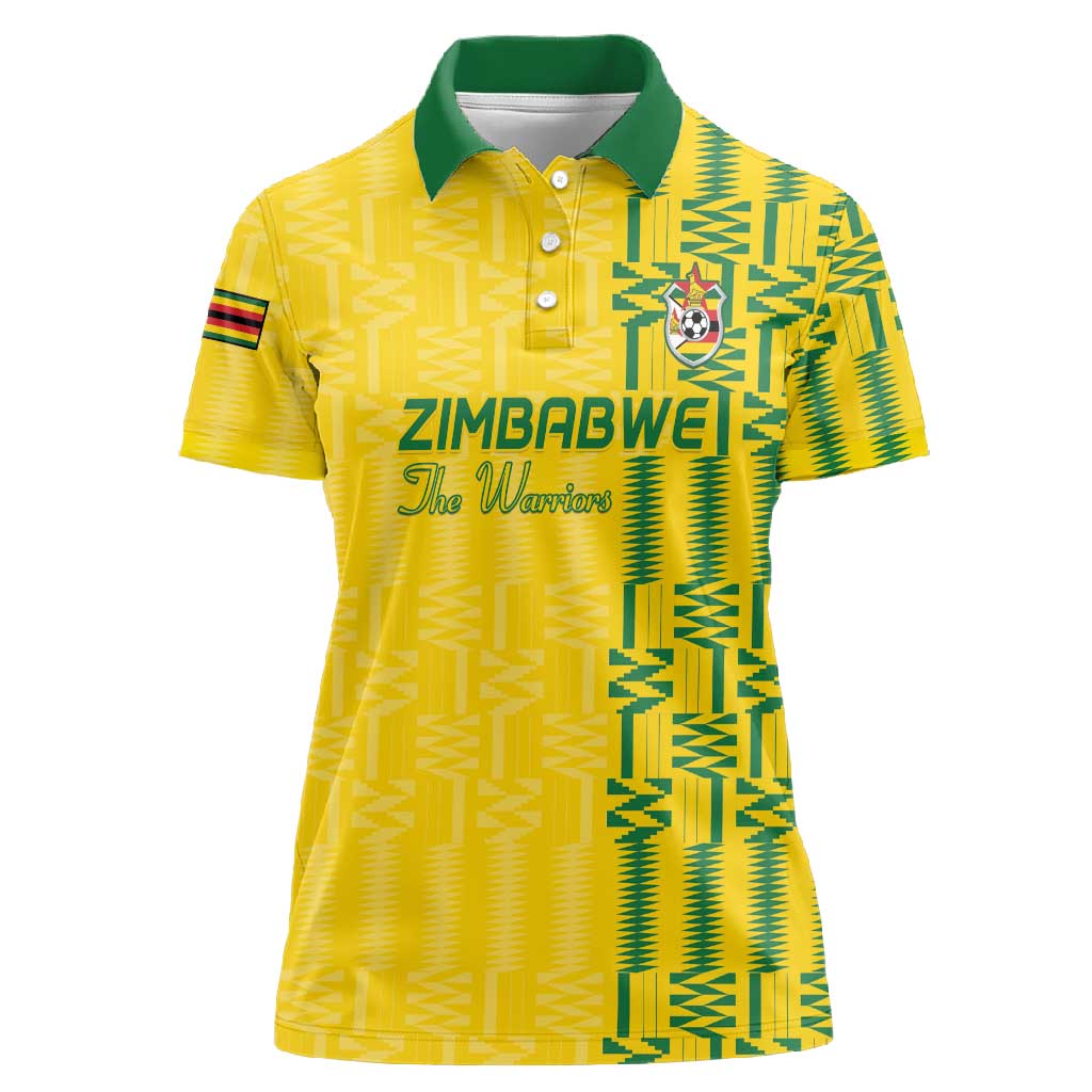 Custom Zimbabwe Football Women Polo Shirt Come On Warriors - Kente Pattern - Wonder Print Shop