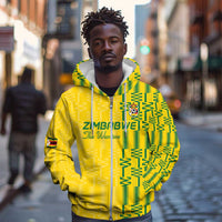 Custom Zimbabwe Football Zip Hoodie Come On Warriors - Kente Pattern - Wonder Print Shop
