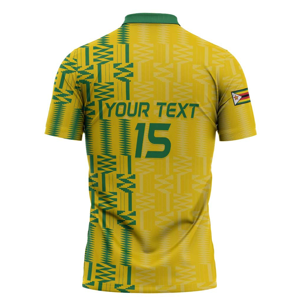 Custom Zimbabwe Football Zipper Polo Shirt Come On Warriors - Kente Pattern - Wonder Print Shop