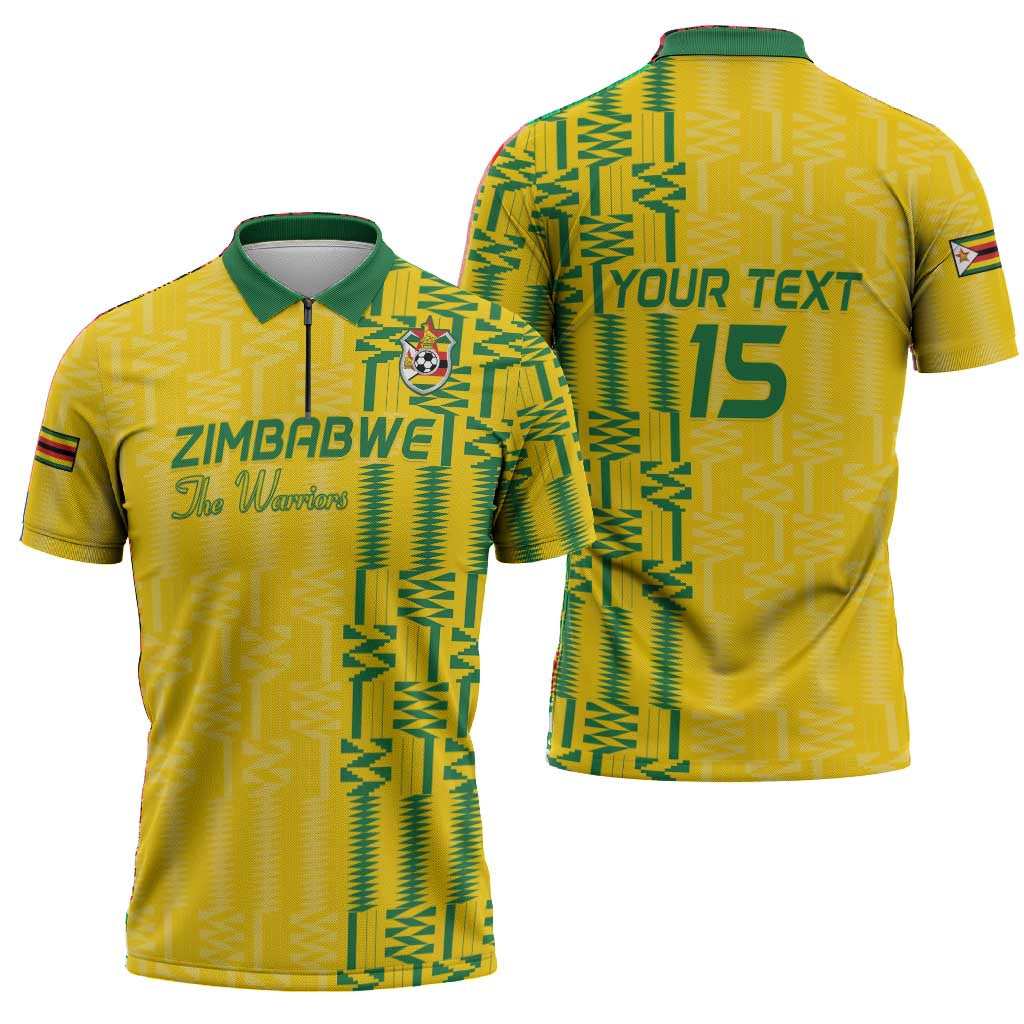 Custom Zimbabwe Football Zipper Polo Shirt Come On Warriors - Kente Pattern - Wonder Print Shop
