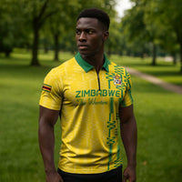 Custom Zimbabwe Football Zipper Polo Shirt Come On Warriors - Kente Pattern - Wonder Print Shop