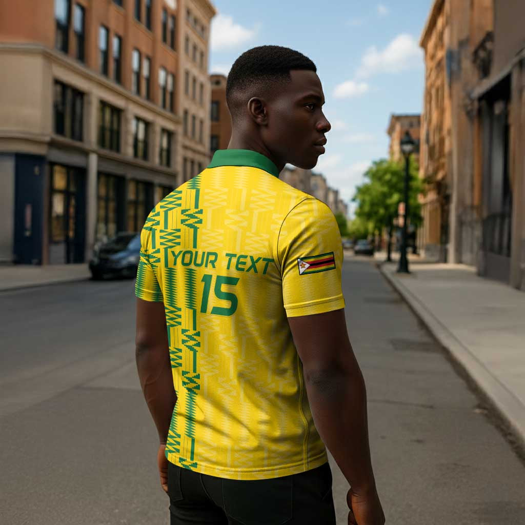 Custom Zimbabwe Football Zipper Polo Shirt Come On Warriors - Kente Pattern - Wonder Print Shop