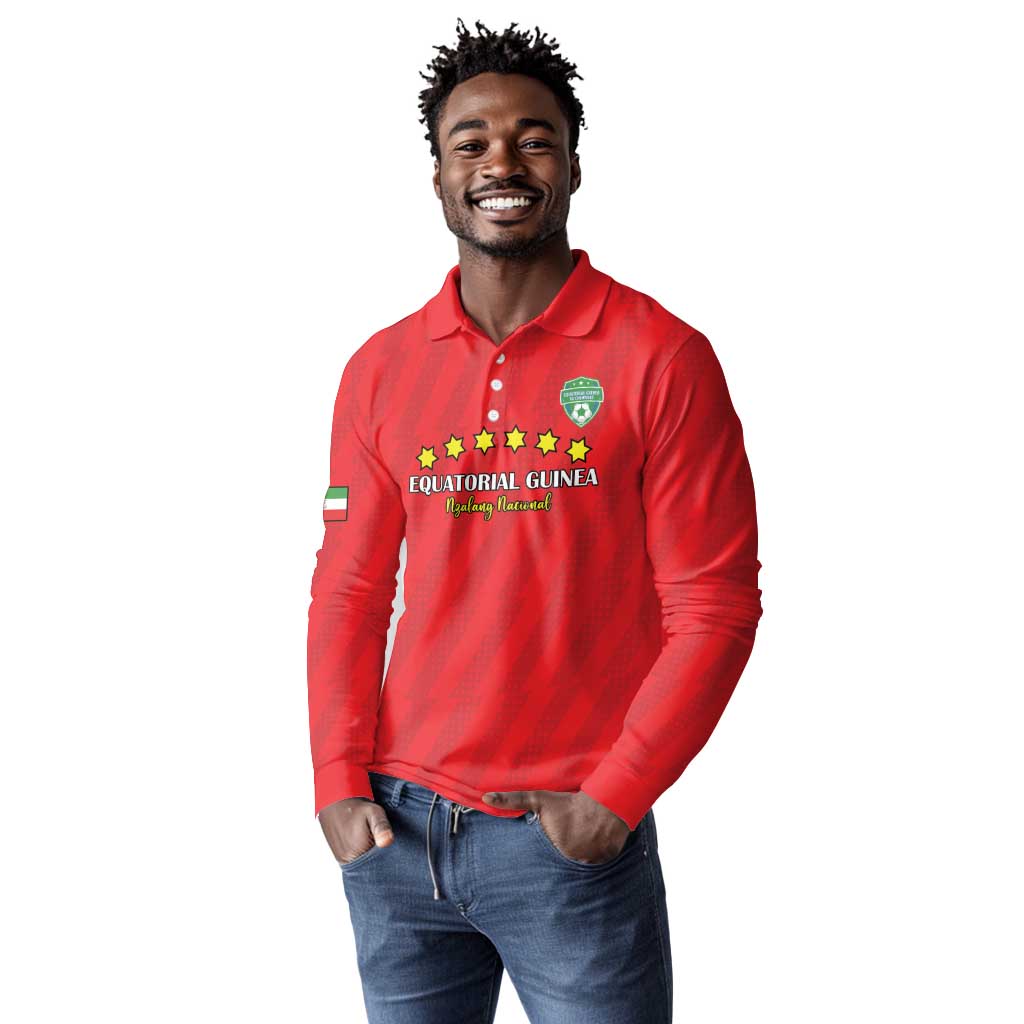 Custom Equatorial Guinea Football Long Sleeve Polo Shirt Go Nzalang Nacional Go - Wonder Print Shop
