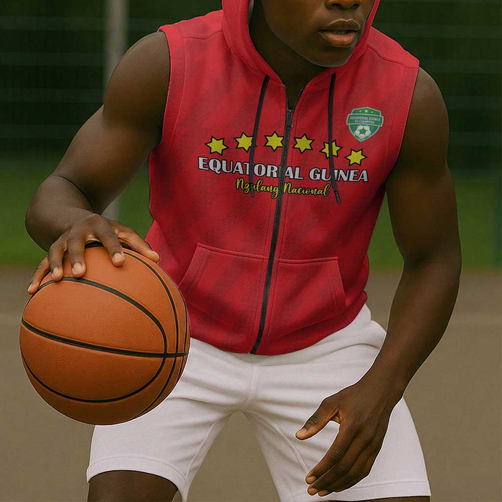 Custom Equatorial Guinea Football Sleeveless Zip Hoodie Go Nzalang Nacional Go - Wonder Print Shop
