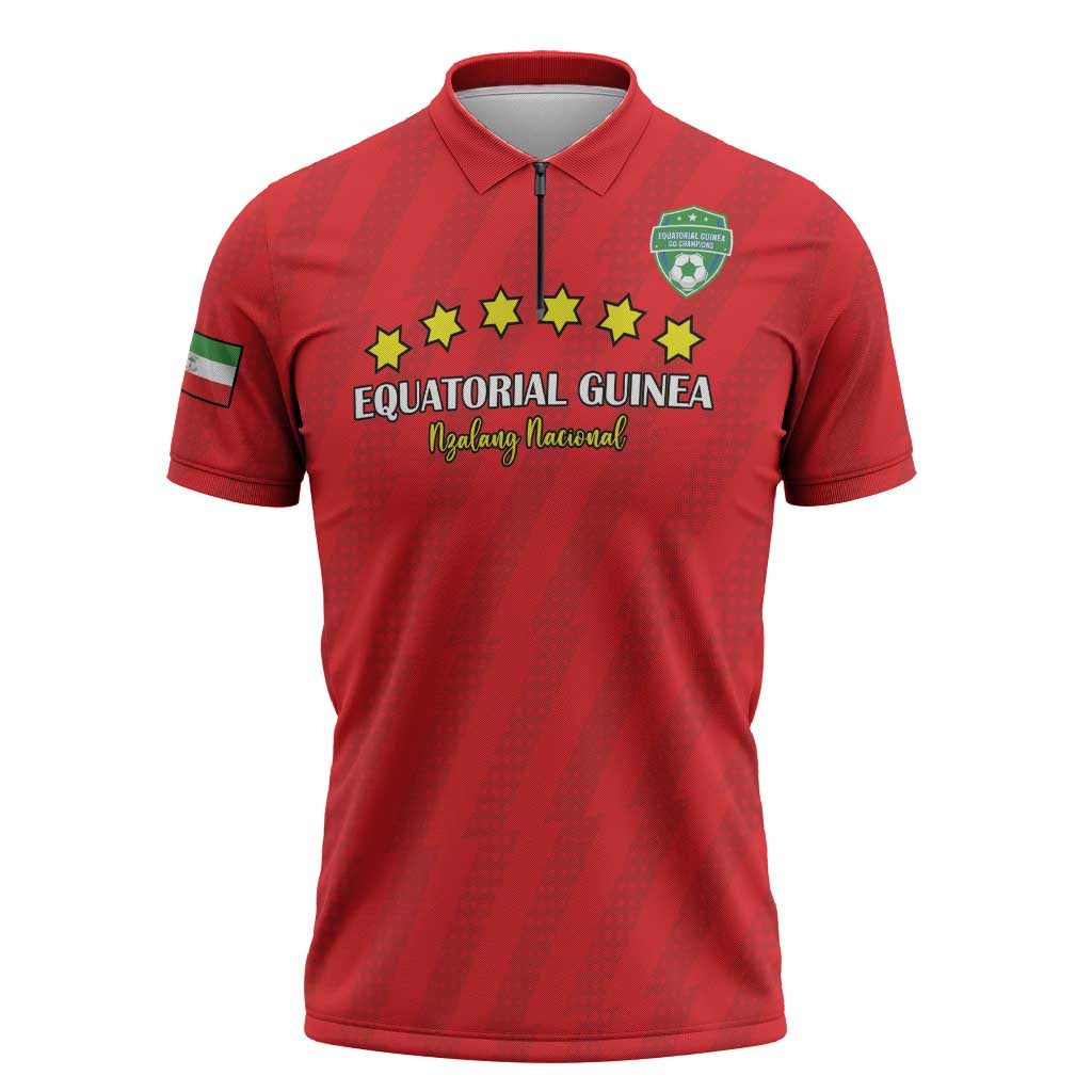 Custom Equatorial Guinea Football Zipper Polo Shirt Go Nzalang Nacional Go - Wonder Print Shop