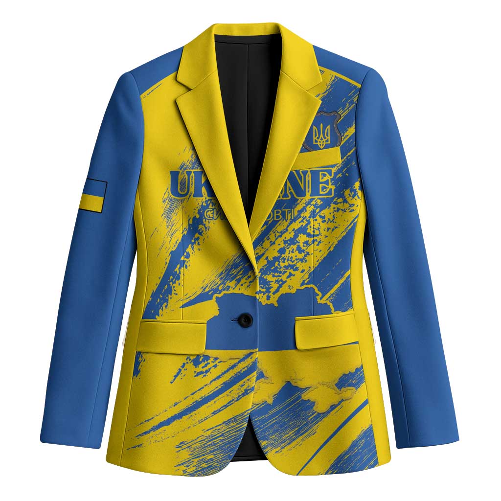 Custom Ukraine Football Blazer Blue And Yellow Grunge Style - Wonder Print Shop
