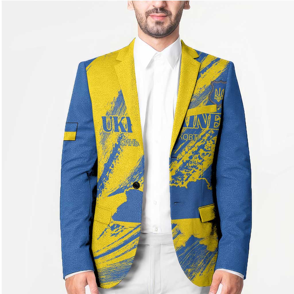 Custom Ukraine Football Blazer Blue And Yellow Grunge Style - Wonder Print Shop