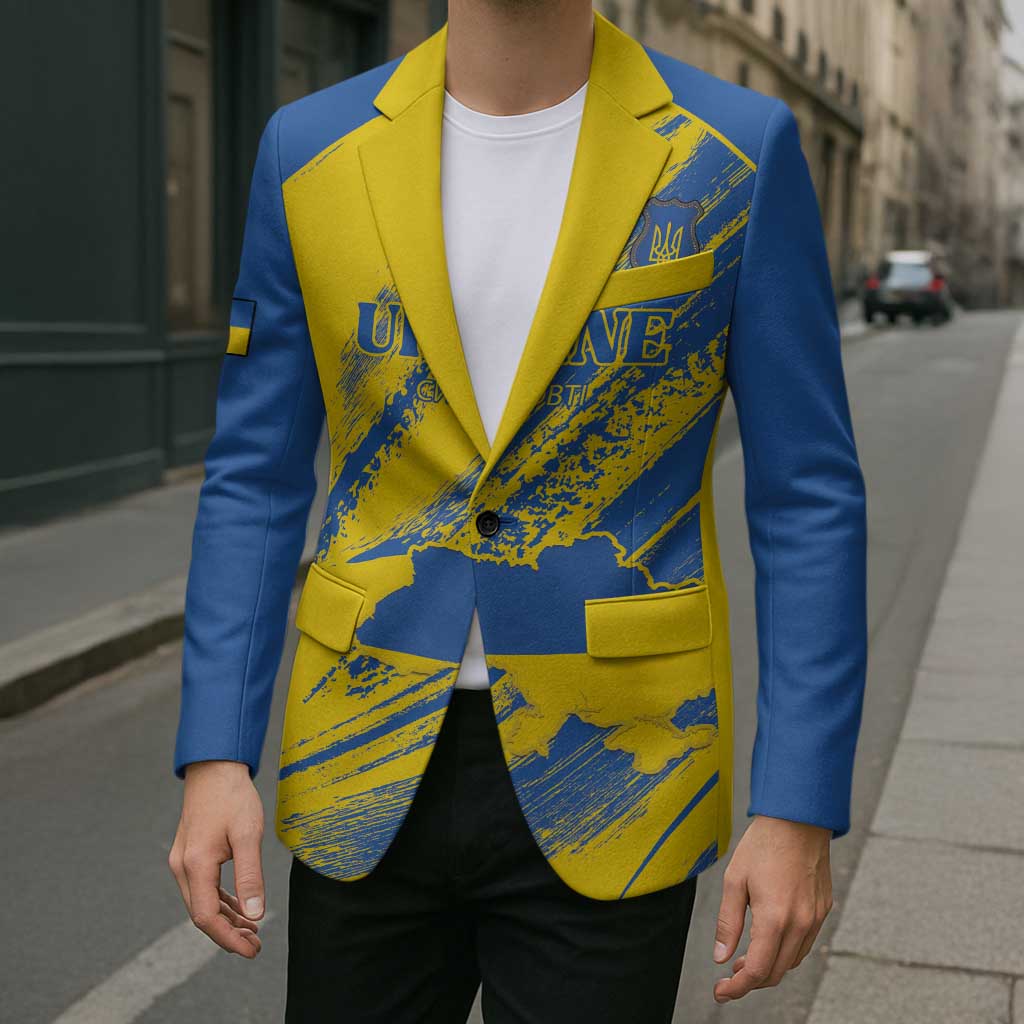 Custom Ukraine Football Blazer Blue And Yellow Grunge Style - Wonder Print Shop