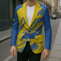 Custom Ukraine Football Blazer Blue And Yellow Grunge Style - Wonder Print Shop