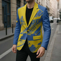 Custom Ukraine Football Blazer Blue And Yellow Grunge Style - Wonder Print Shop