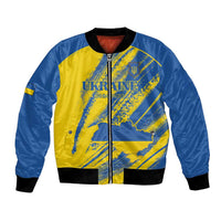 Custom Ukraine Football Bomber Jacket Blue And Yellow Grunge Style - Wonder Print Shop