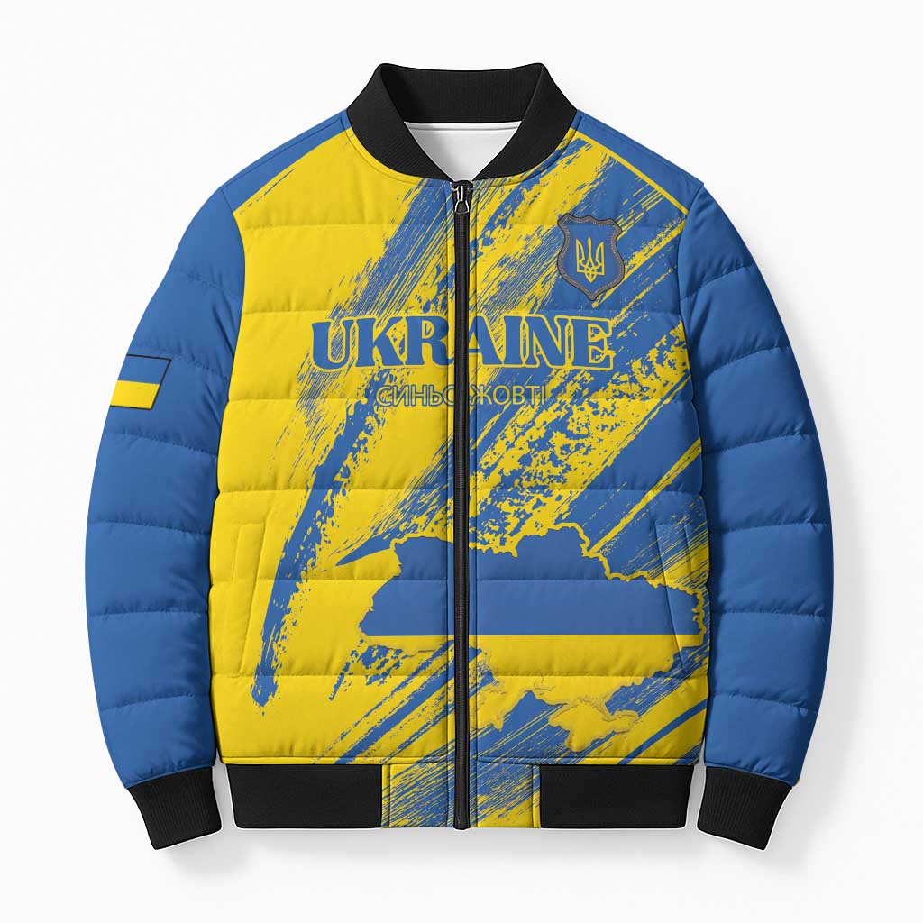 Custom Ukraine Football Bomber Puffer Jacket Blue And Yellow Grunge Style - Wonder Print Shop