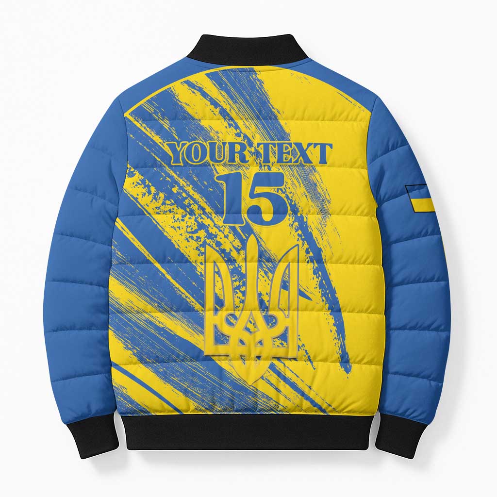 Custom Ukraine Football Bomber Puffer Jacket Blue And Yellow Grunge Style - Wonder Print Shop