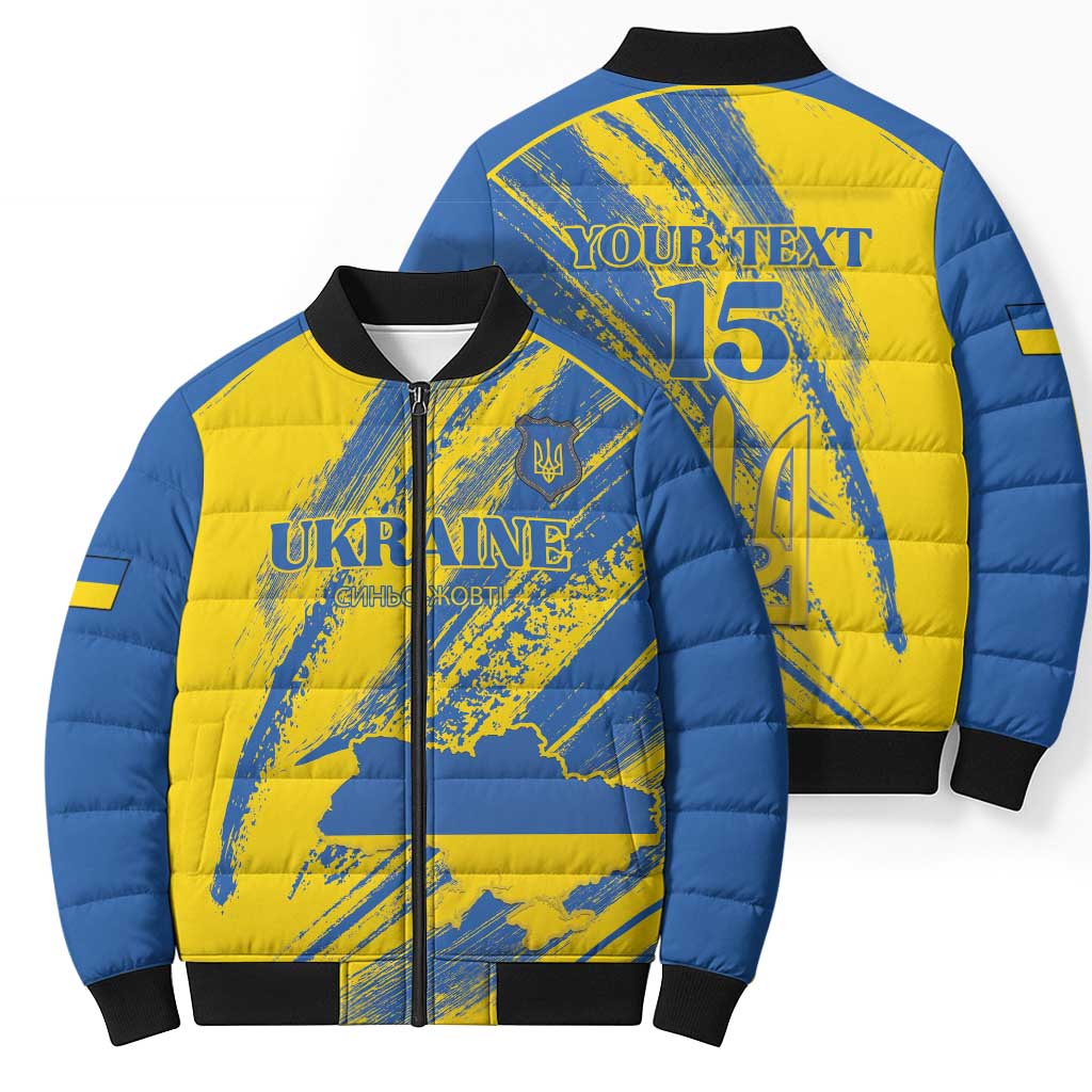 Custom Ukraine Football Bomber Puffer Jacket Blue And Yellow Grunge Style - Wonder Print Shop