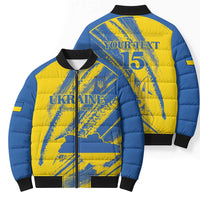 Custom Ukraine Football Bomber Puffer Jacket Blue And Yellow Grunge Style - Wonder Print Shop