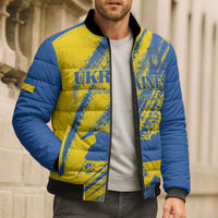 Custom Ukraine Football Bomber Puffer Jacket Blue And Yellow Grunge Style - Wonder Print Shop