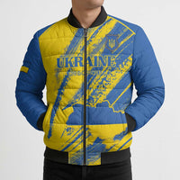 Custom Ukraine Football Bomber Puffer Jacket Blue And Yellow Grunge Style - Wonder Print Shop