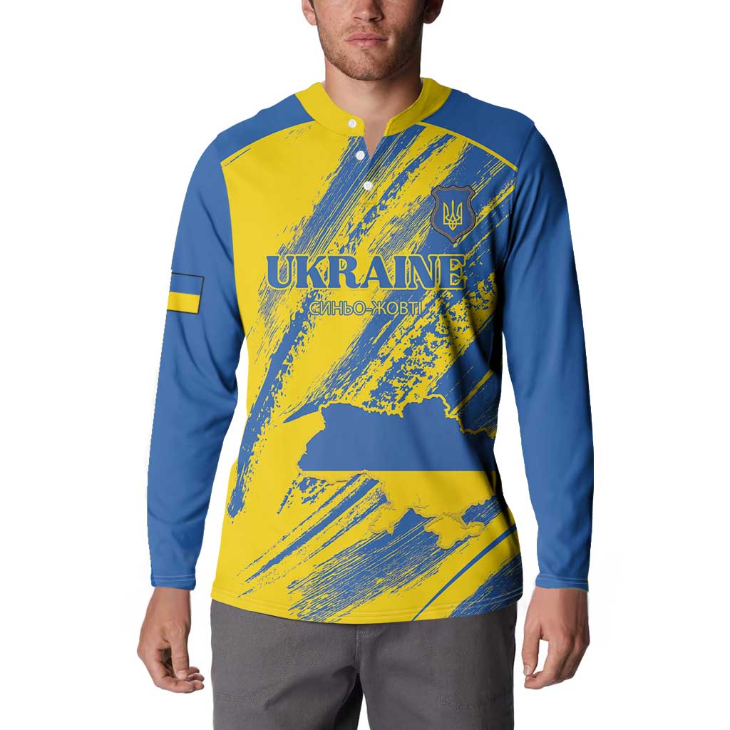 Custom Ukraine Football Button Sweatshirt Blue And Yellow Grunge Style - Wonder Print Shop