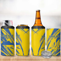 Custom Ukraine Football 4 in 1 Can Cooler Tumbler Blue And Yellow Grunge Style - Wonder Print Shop
