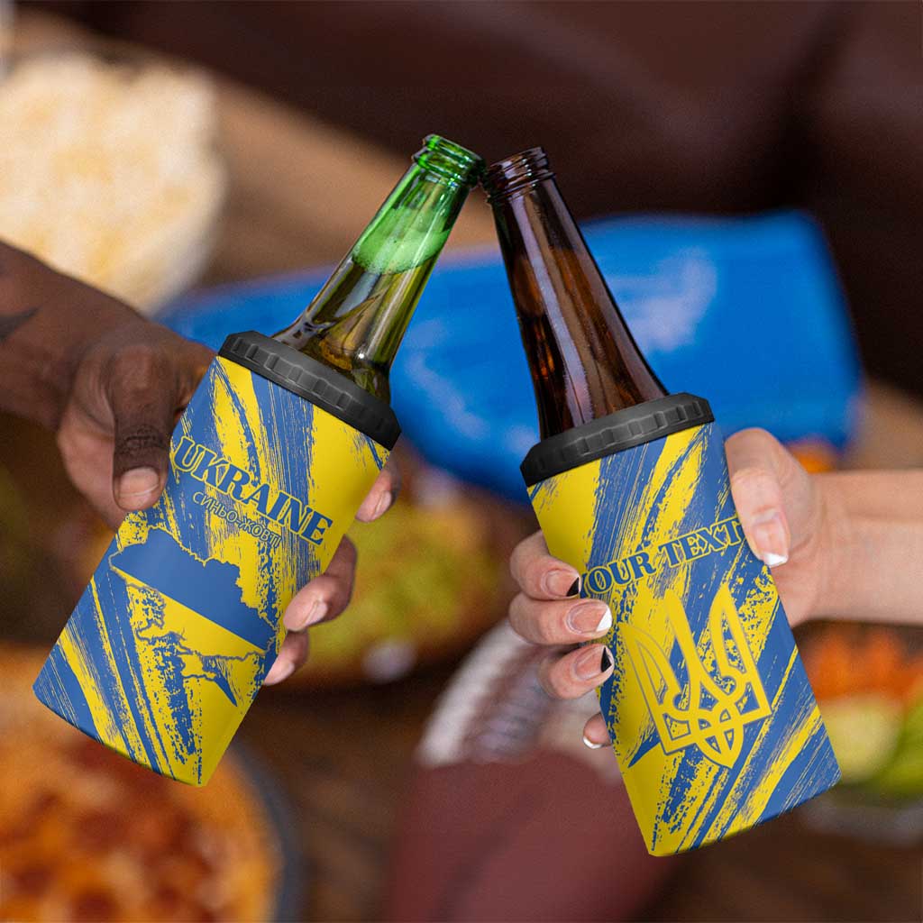 Custom Ukraine Football 4 in 1 Can Cooler Tumbler Blue And Yellow Grunge Style - Wonder Print Shop