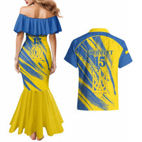 Custom Ukraine Football Couples Matching Mermaid Dress and Hawaiian Shirt Blue And Yellow Grunge Style - Wonder Print Shop