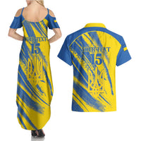 Custom Ukraine Football Couples Matching Summer Maxi Dress and Hawaiian Shirt Blue And Yellow Grunge Style - Wonder Print Shop